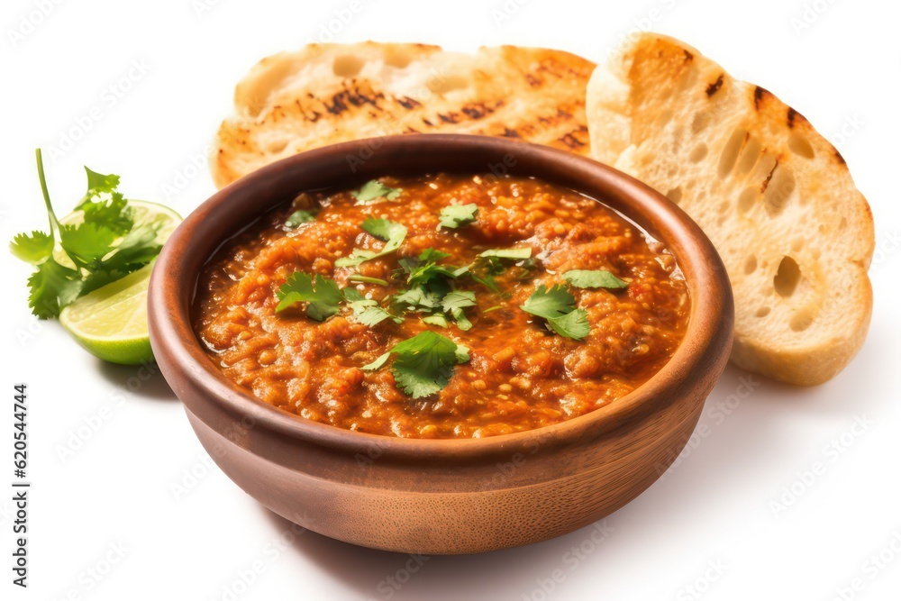 Awesome indian pav bhaji dish on white background Awesome indian pav bhaji dish on white background