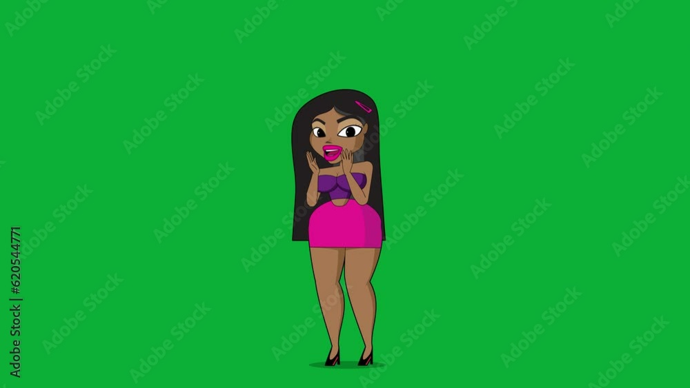 Animated cartoon character of a girl jump then clapping her hands