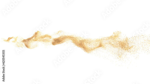 3D rendering of scattered sand granules or fine dirt on transparent background