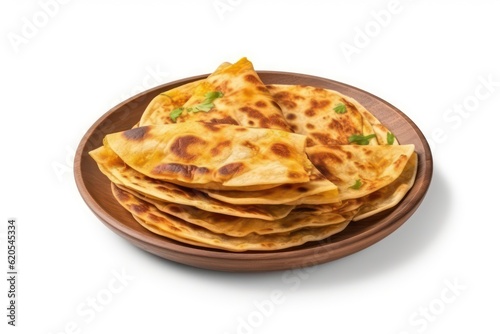 Indian aloo paratha on white background