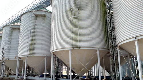 Big silos in feed factory. Food production. photo