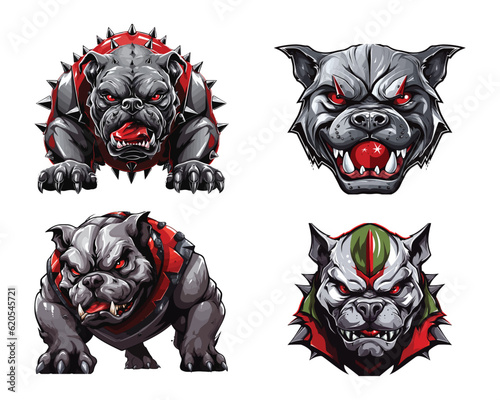 Set of Aggressive bulldog mascot cartoon character vector illustration