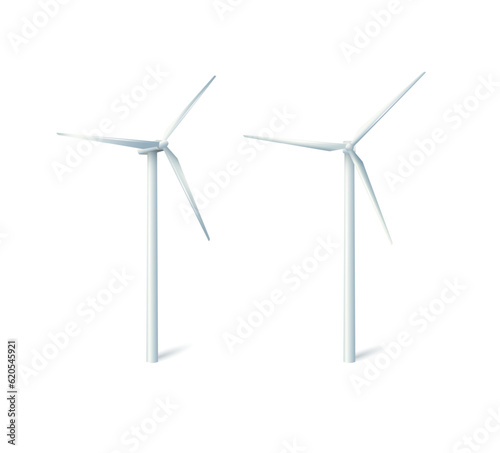 Wind power plant and factory. Wind turbines. Green energy industrial concept. Vector