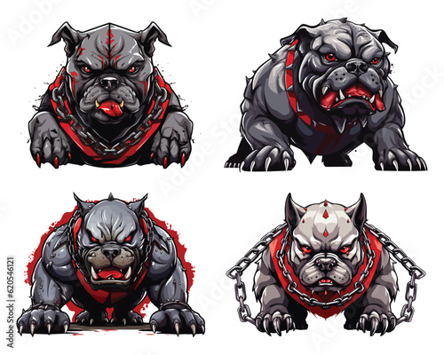 Set of Aggressive bulldog mascot cartoon character vector illustration