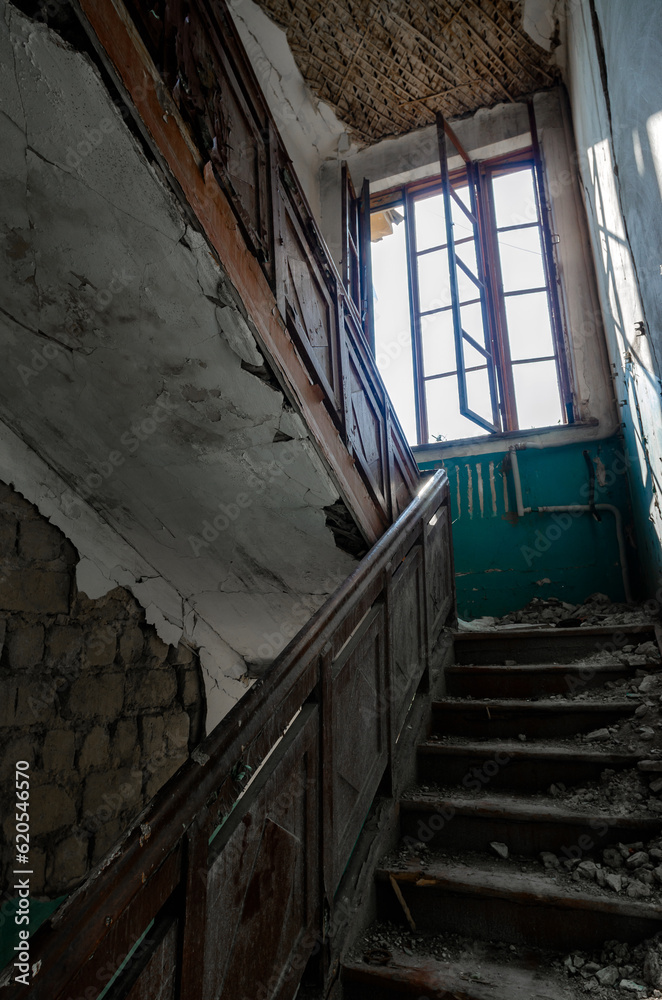 inside a destroyed house without people in an abandoned city in Ukraine inside a destroyed house without people in an abandoned city in Ukraine