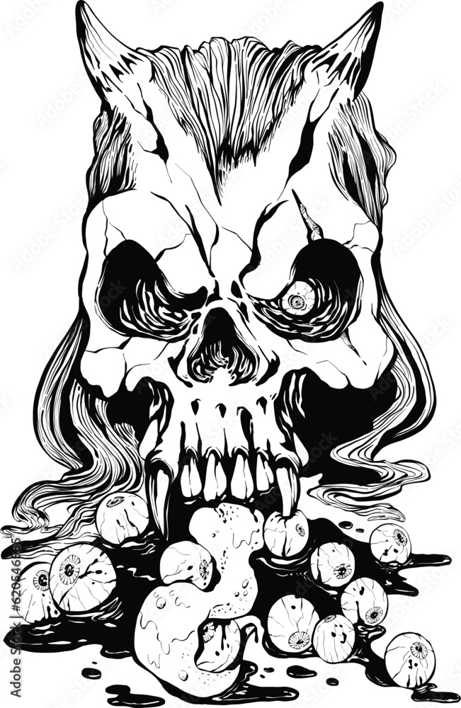 Obraz premium Demon head eating eye balls tattoo design vectors art black and white