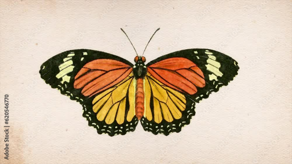 Retro Butterfly Drawing Ink Reveal/ 4k motion graphics of sketched butterfly insect ink drawing revealed background Retro Butterfly Drawing Ink Reveal/ 4k motion graphics of sketched butterfly insect ink drawing revealed background