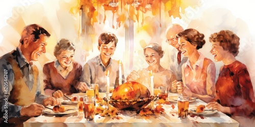happy thanksgiving illustration of a joyful Thanksgiving celebration Generative AI Digital Illustration Part#060723