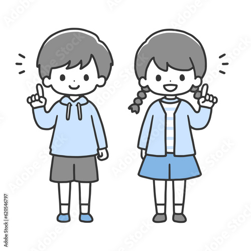 指差しポーズの男の子と女の子