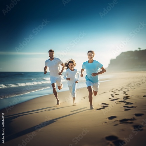 sporty family at the beach