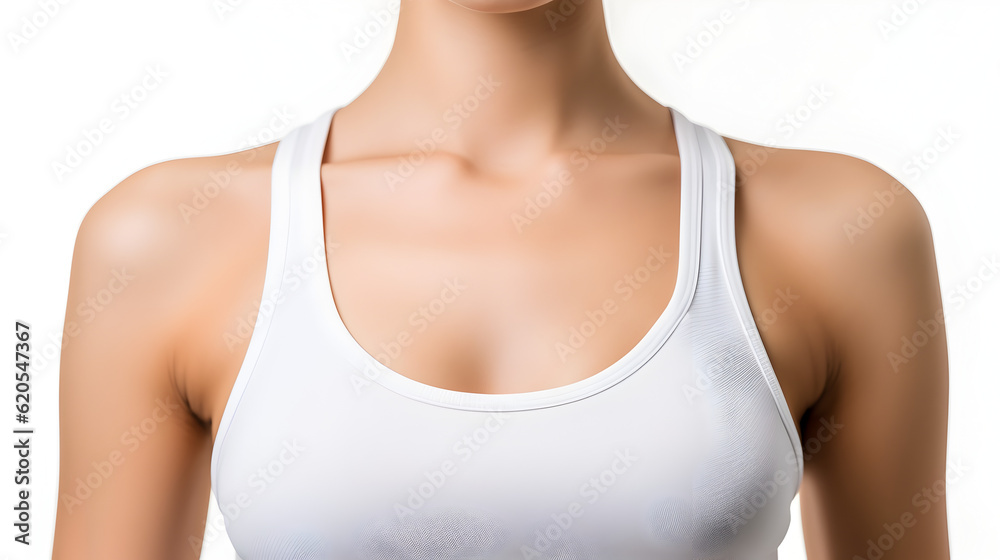 close up shot of fit woman wear gym clothes posing on soft background
