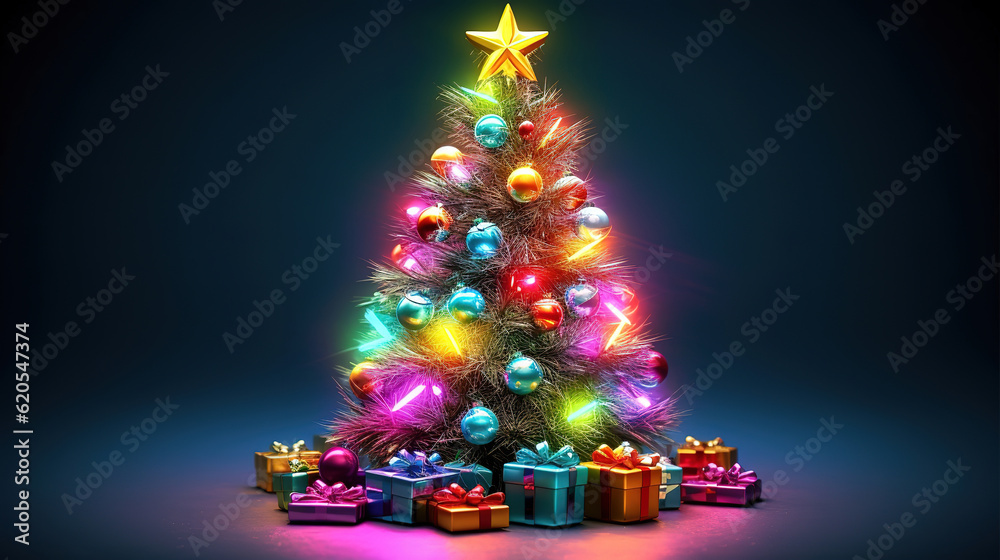 christmas tree, Bright color. Generative Ai