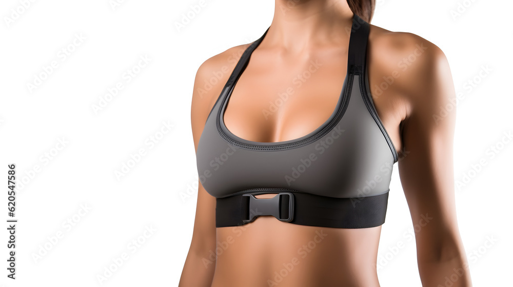 close up shot of fit woman wear gym clothes posing on soft background