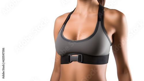 close up shot of fit woman wear gym clothes posing on soft background