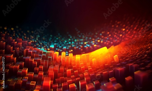 Abstract geometric design of squares and cubes shapes with vibrant colors. Dynamic trendy background. Copy space visual backgrounds of three dimensional futuristic backdrop environment. Generative AI 