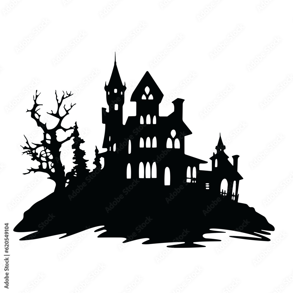 illustration of Halloween hunted house isolated on white background