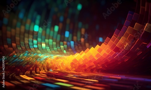 Abstract geometric design of squares and cubes shapes with vibrant colors. Dynamic trendy background. Copy space visual backgrounds of three dimensional futuristic backdrop environment. Generative AI 