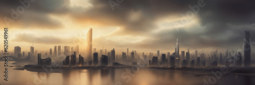 Futuristic urban skyline Fictional City Skyline  