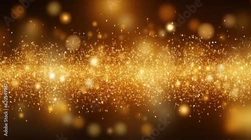 Abstract golden glittering background with blur dots. Generative Ai