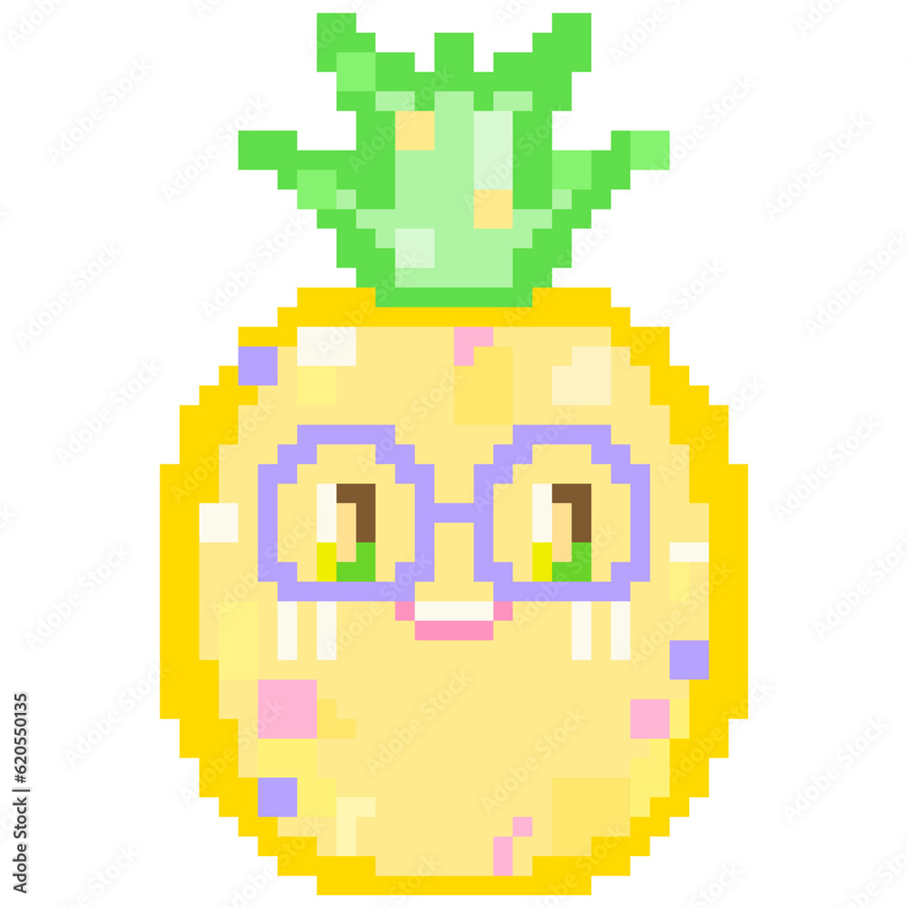 Pixel Fruits Cartoon Characters. Pixel art of pineapple illustration.
Pixel Fruits Cartoon Characters. Pixel art of pineapple illustration.