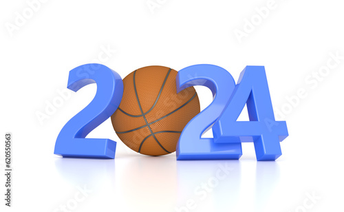 New Year 2024 Creative Design Concept with Basketball - 3D Rendered Image	
 photo