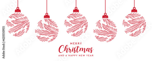 merry christmas card with hanging ball decoration isolated on transparent background vector illustration EPS10