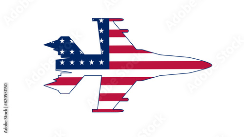 Fighter jet with American flag icon design vector illustration