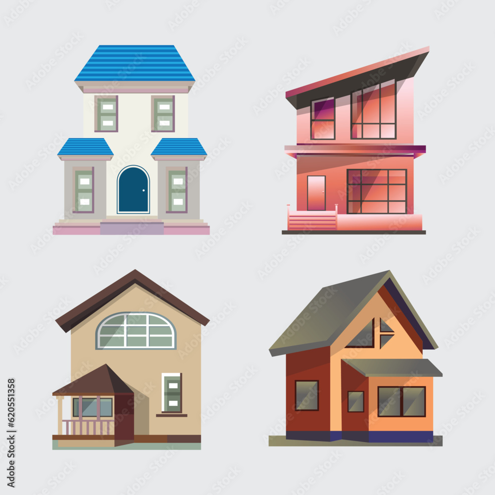 cartoon houses set Simple houses Concept of real estate  property and ownership