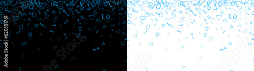 binnary bit 0 1 blue glow falling from top transparent background