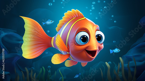 beautiful cute sea creatures cartoonish, generative ai