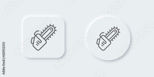 Chain saw line icon in neomorphic design style. Tool signs vector illustration.