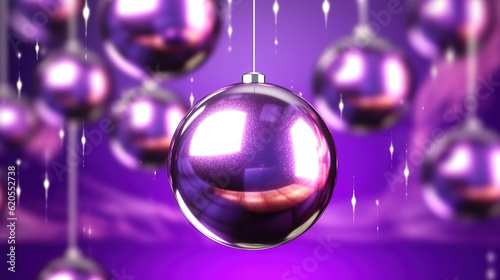 Purple Christmas background with silver and purple ornaments. Generative Ai