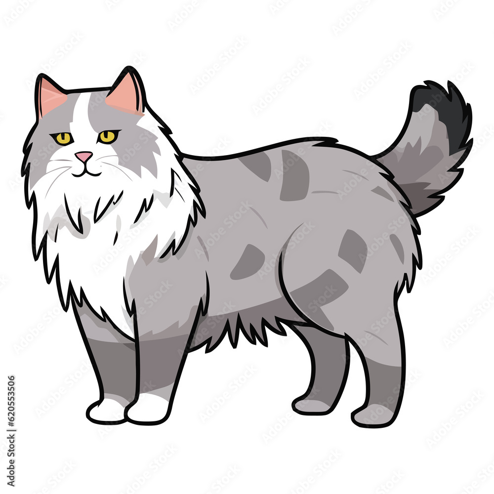 Nordic Beauty: Artistic 2D Illustration of a Graceful Norwegian Forest Cat Nordic Beauty: Artistic 2D Illustration of a Graceful Norwegian Forest Cat