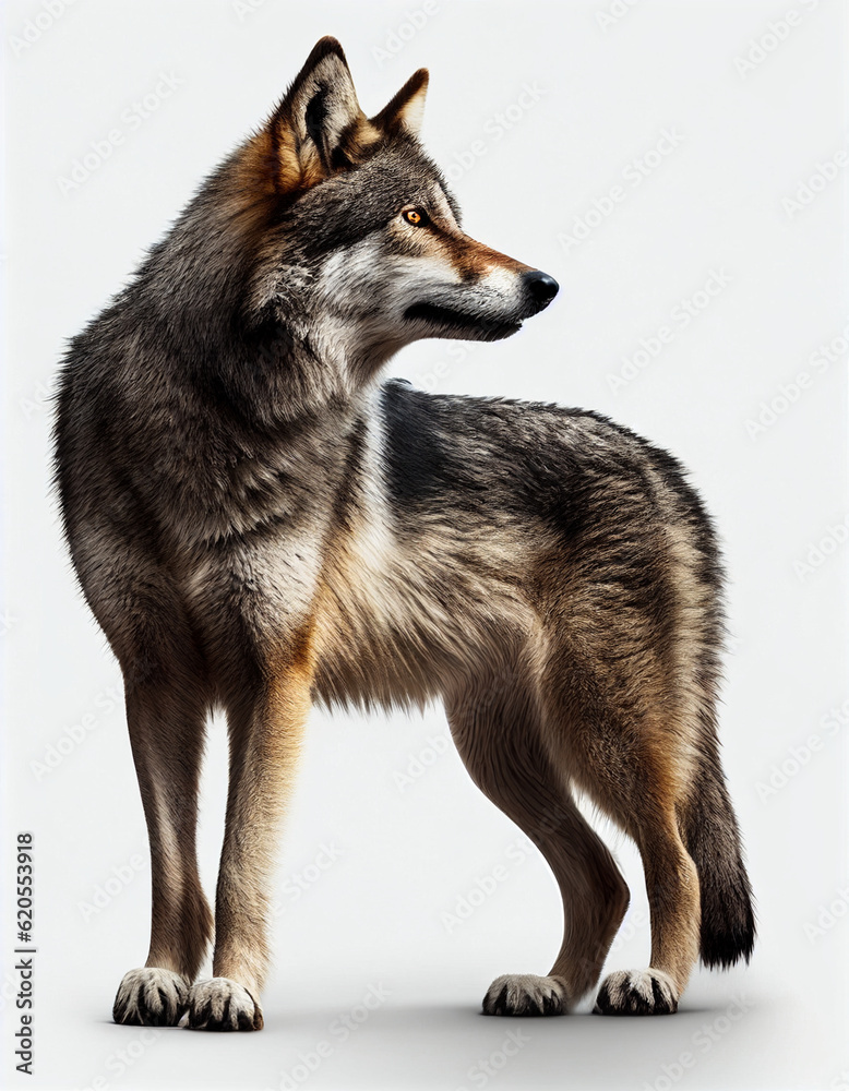 Wolf, isolated background. Generative AI