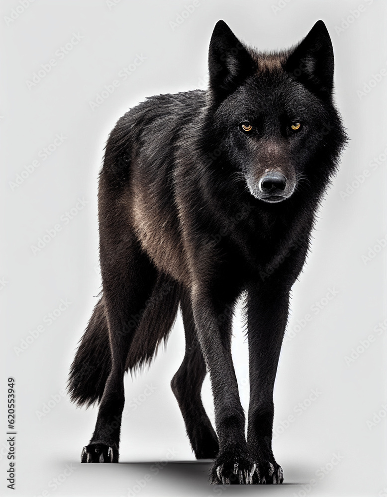 Black Wolf, isolated background. Generative AI Black Wolf, isolated background. Generative AI