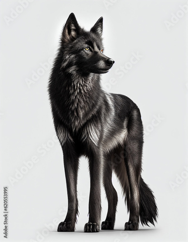 Black Wolf, isolated background. Generative AI