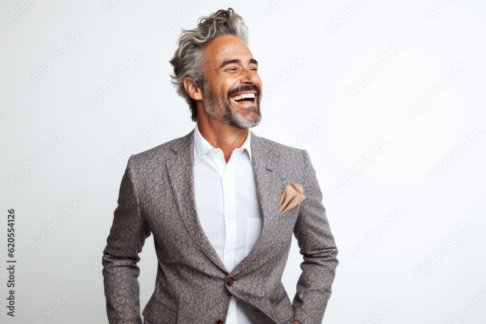 © igolaizola - Portrait of a happy mature man laughing isolated on a white background