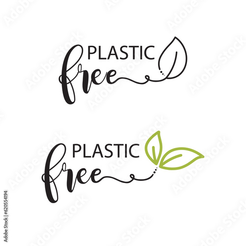 Plastic free -vecto,r logo, design, template and hand-lettering illustration in simple linear style. 