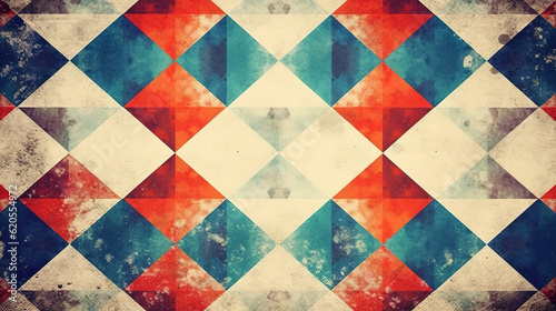 Christmas vintage geometric pattern, grunge scratched old texture background. Generative Ai