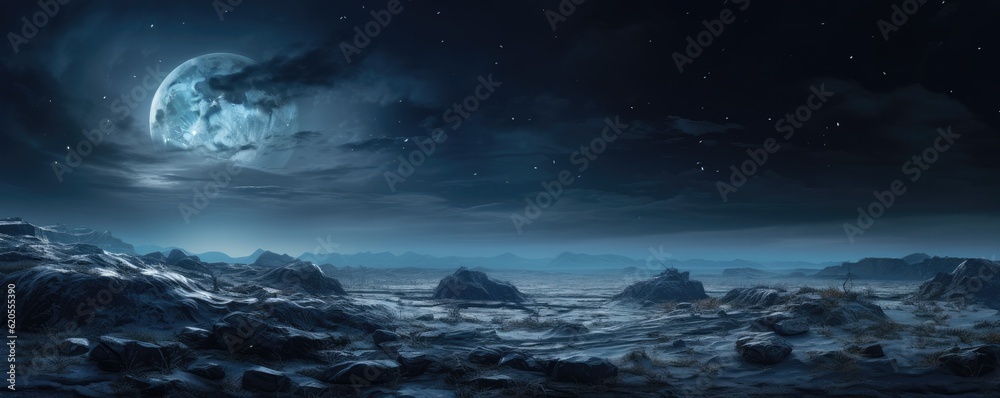 Panorama background of night sky. Generative Ai.