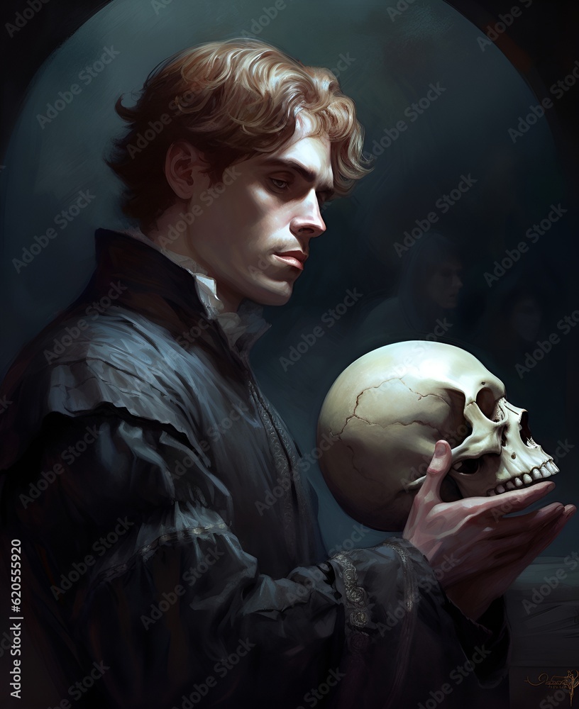 Hamlet Holding the Skull of Yorick A dramatic illustration of Hamlet