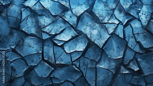 Cracked ice texture. Top view. Nature winter background. Generative Ai