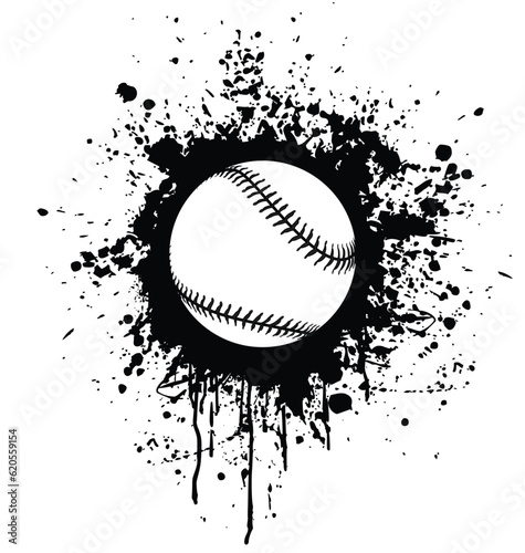baseball with grungy black ink paint