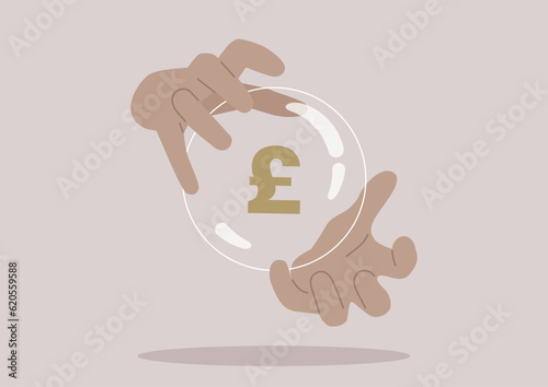 A funny way to predict investment risks and opportunities, a psychic reading the deck of tarot cards, a magic ball showing the future of GBP