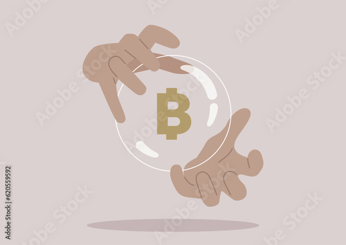 A funny way to predict investment risks and opportunities, a psychic reading the deck of tarot cards, a magic ball showing the future of bitcoin