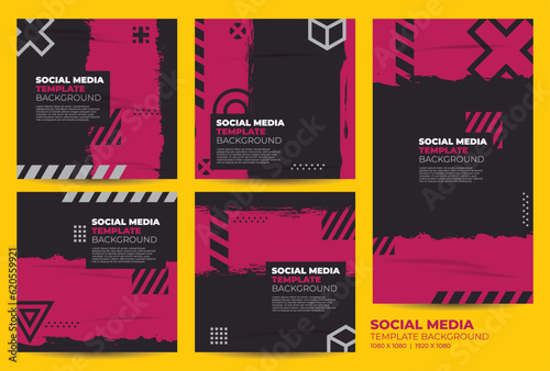 Social media post template background vector, magenta and black grunge social media banners