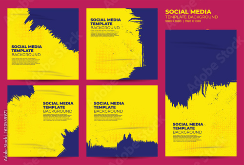Social media post template background vector, yellow and blue grunge social media banners