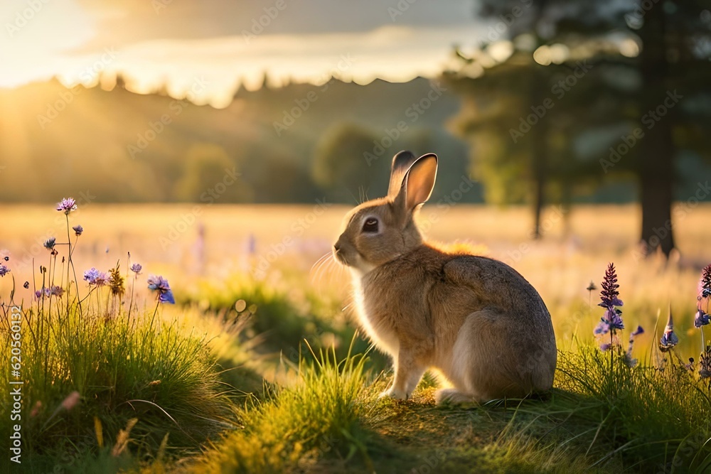 Fototapeta premium rabbit in the grass generated Ai