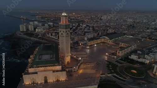view taken by drone of the mosque Hassan 2 day and sunset in the kingdom of Morocco photo