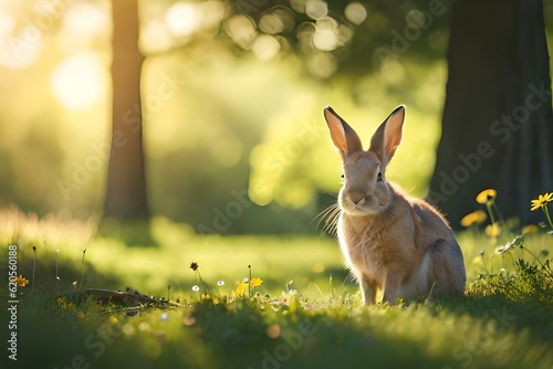 rabbit in the grass  generated Ai © amara